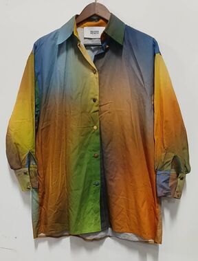 Silvian heach womens large green orange designer art wear shirt